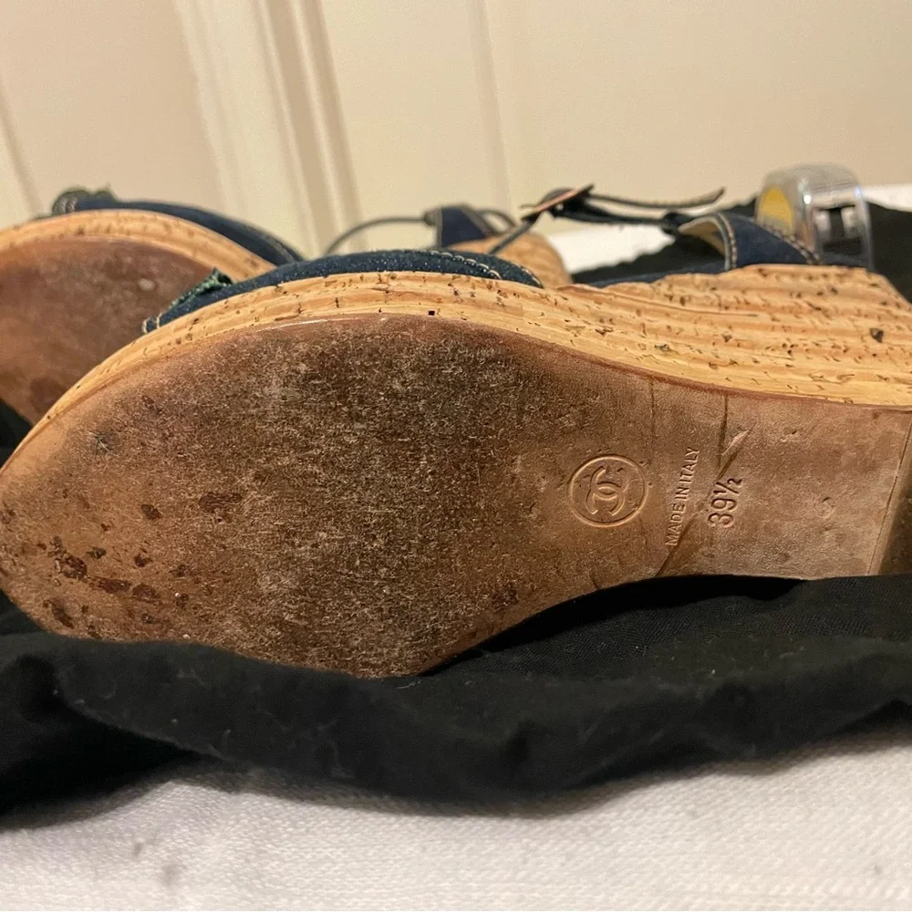 Authentic Chanel Wedge, Jean Material and Flower application, Size 9 1/2 - Picture 6 of 6